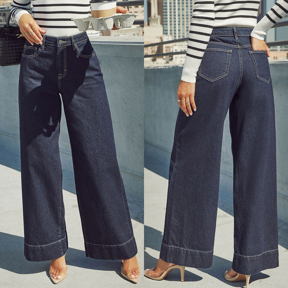 Mörkblå vida jeans med hög midja