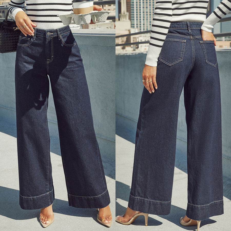 Mörkblå vida jeans med hög midja