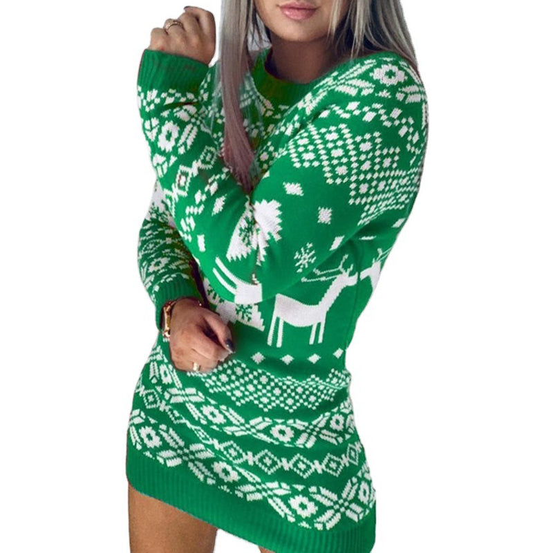 Stickad jultröja med älg och snöflingor