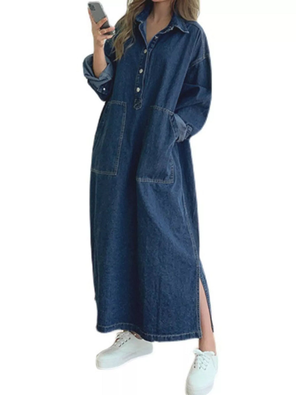 Button Front Denim Shirt Dress
