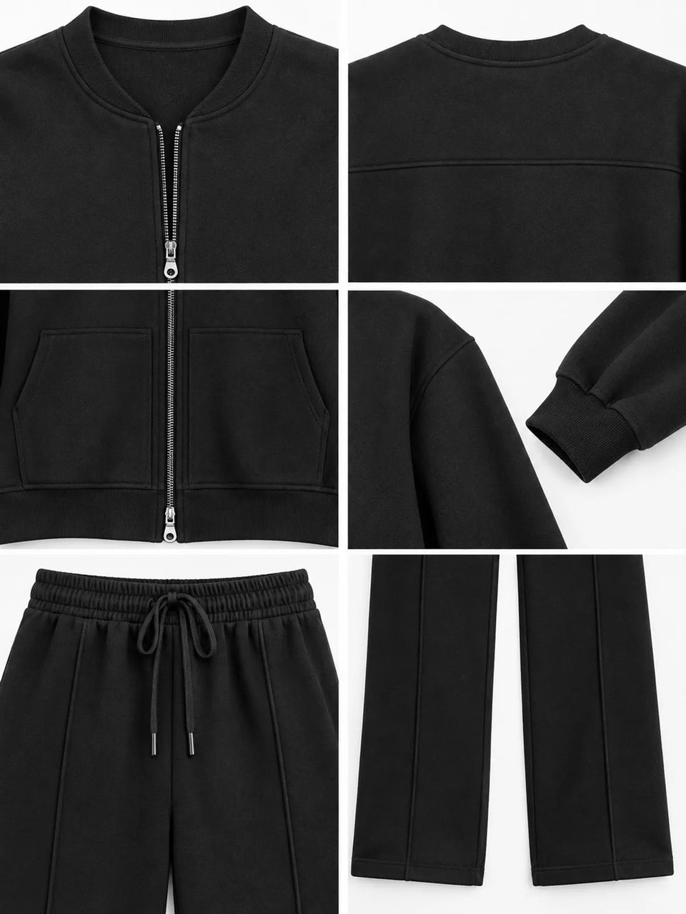 Casual Zip-Up Jacket and Wide-Leg Sweatpants Set