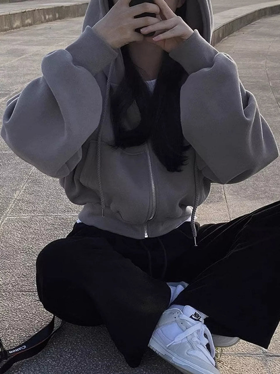 Oversized Zip-Up Cropped Hoodie