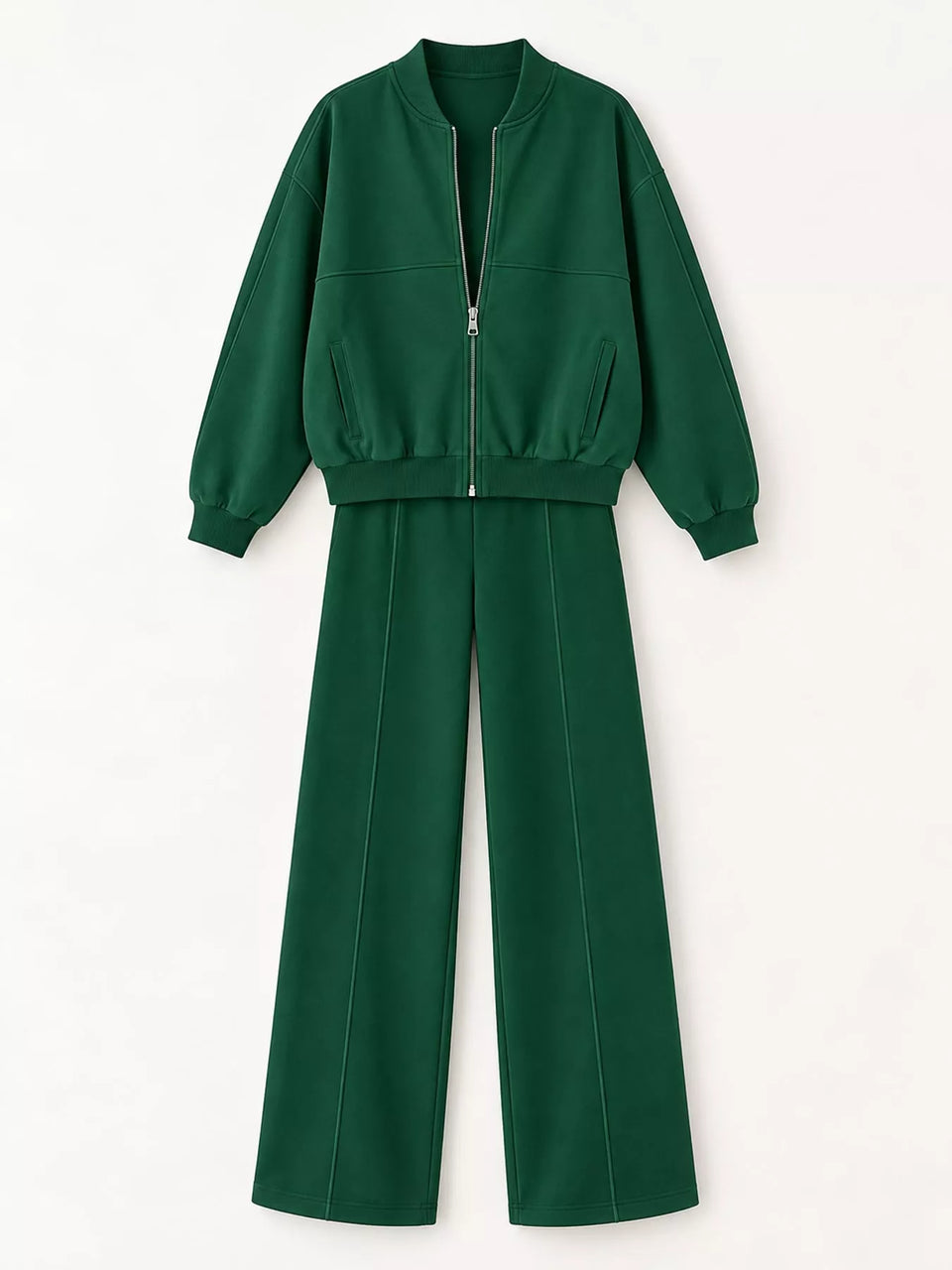 Casual Zip-Up Jacket and Wide-Leg Sweatpants Set