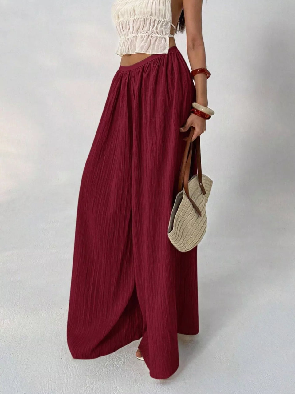 High-Waisted Wide-Leg Pleated Casual Pants