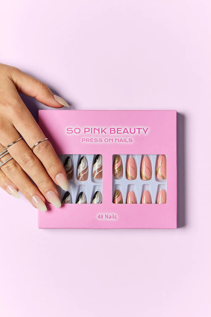 SO PINK BEAUTY Press-On Nails 2-Pack – Marbled Magic, Lover Girl, Dreamy, Heartbreaker