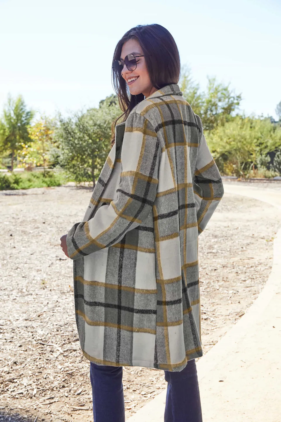 Double Take Plaid Button-Up Lapel Collar Coat