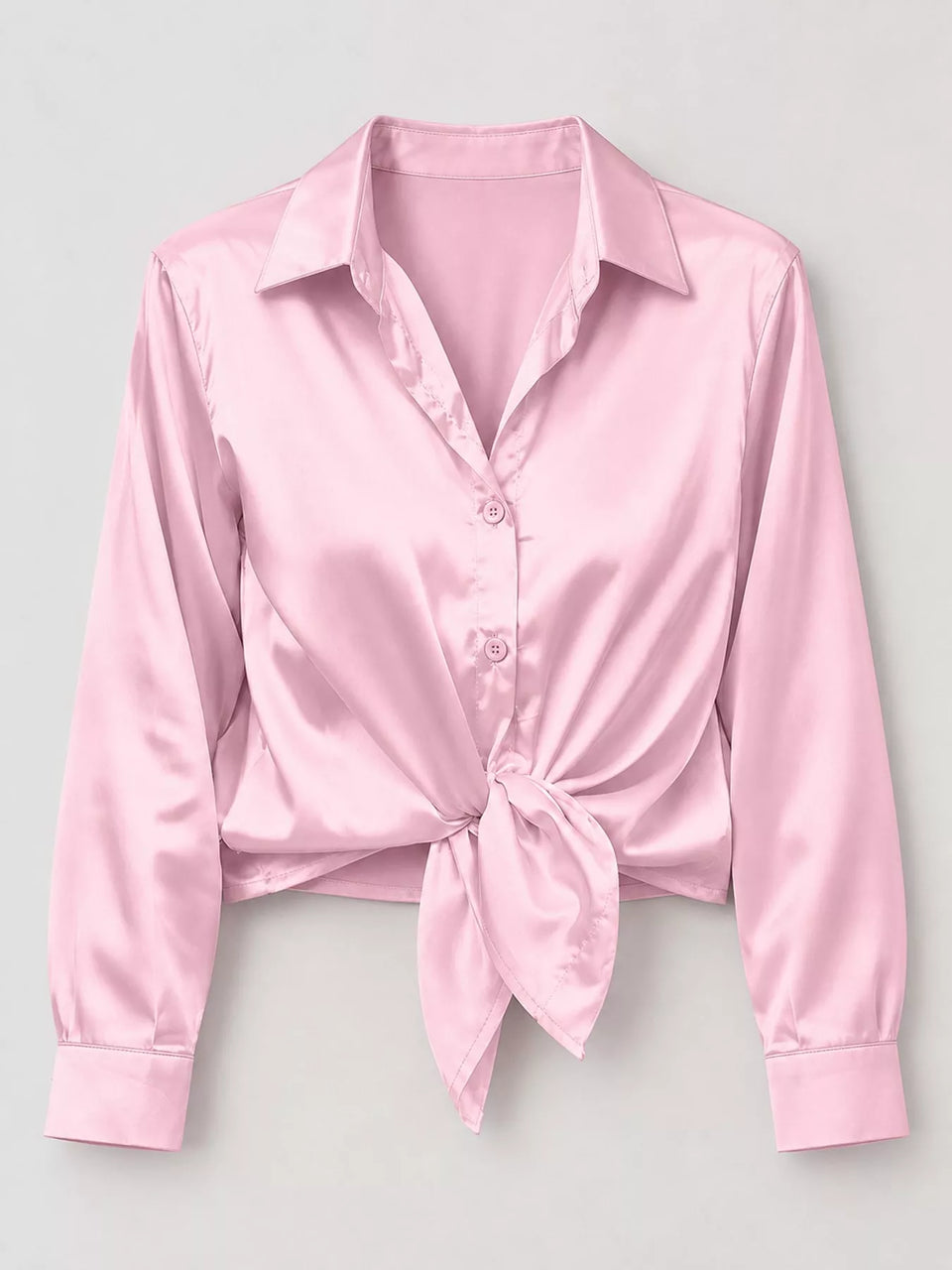 Satin Button-Down Long Sleeve Shirt