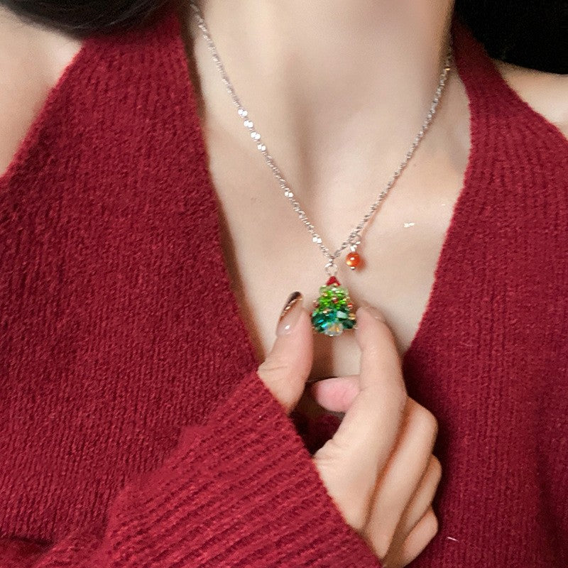 Halsband med julgran – hänge med strass
