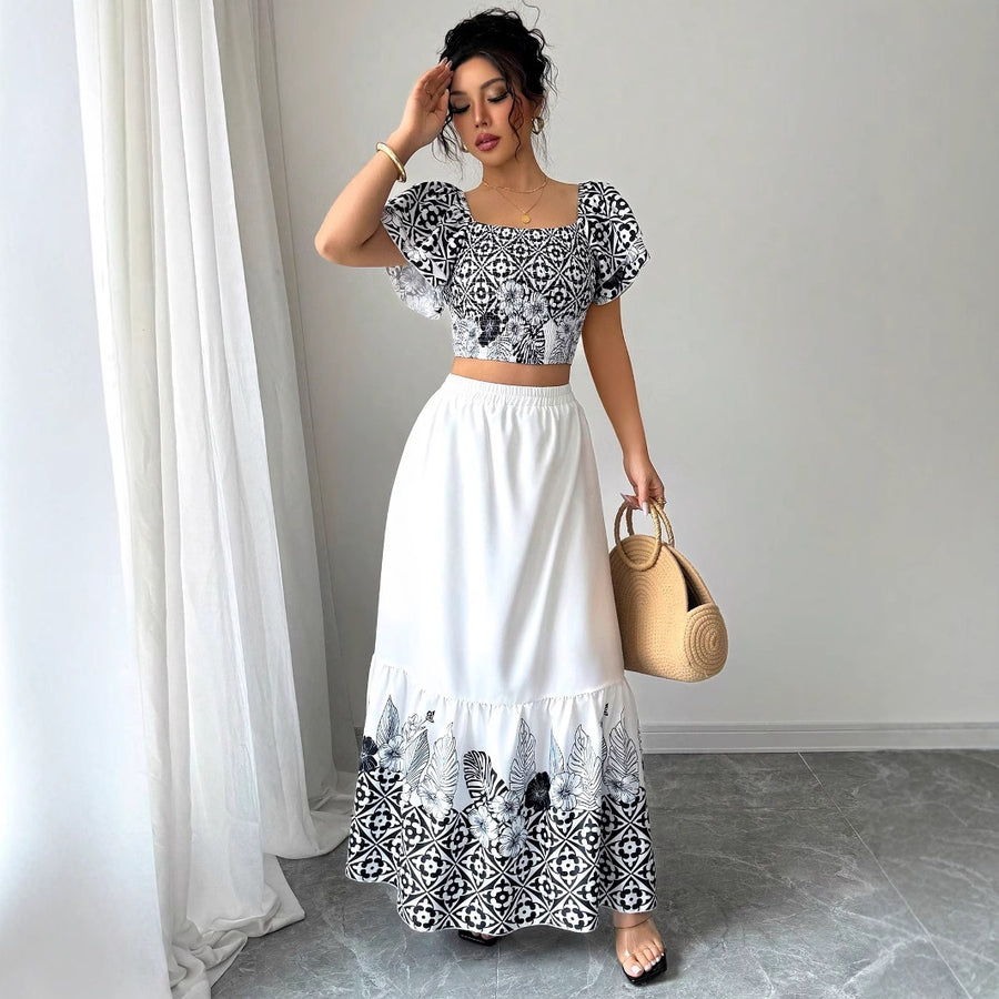 Set med off shoulder-topp och lång A-linjekjol