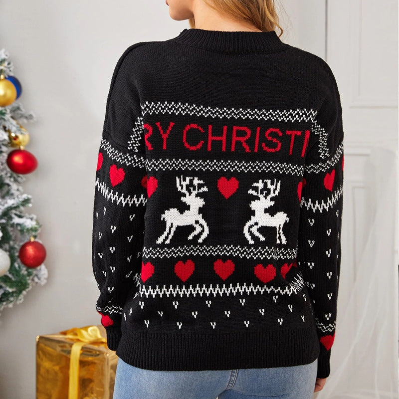 Jultröja med älg och hjärtan – stickad pullover