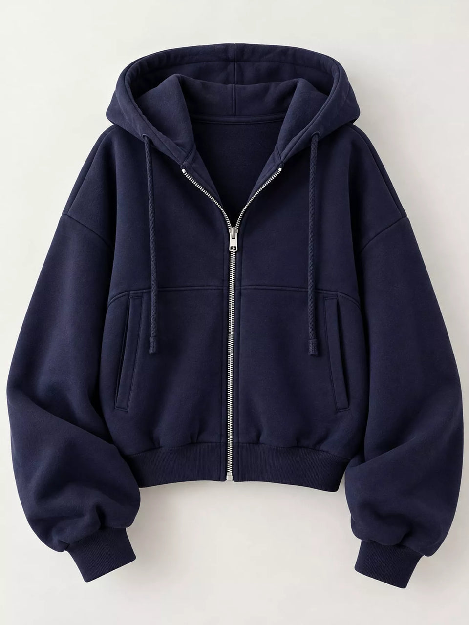 Oversized Zip-Up Cropped Hoodie