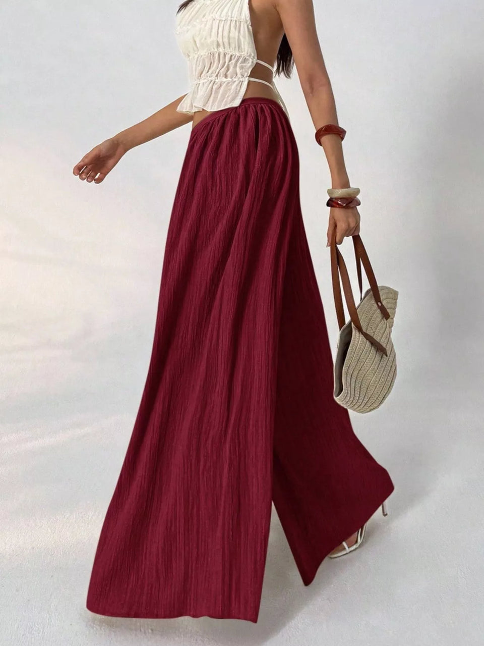 High-Waisted Wide-Leg Pleated Casual Pants