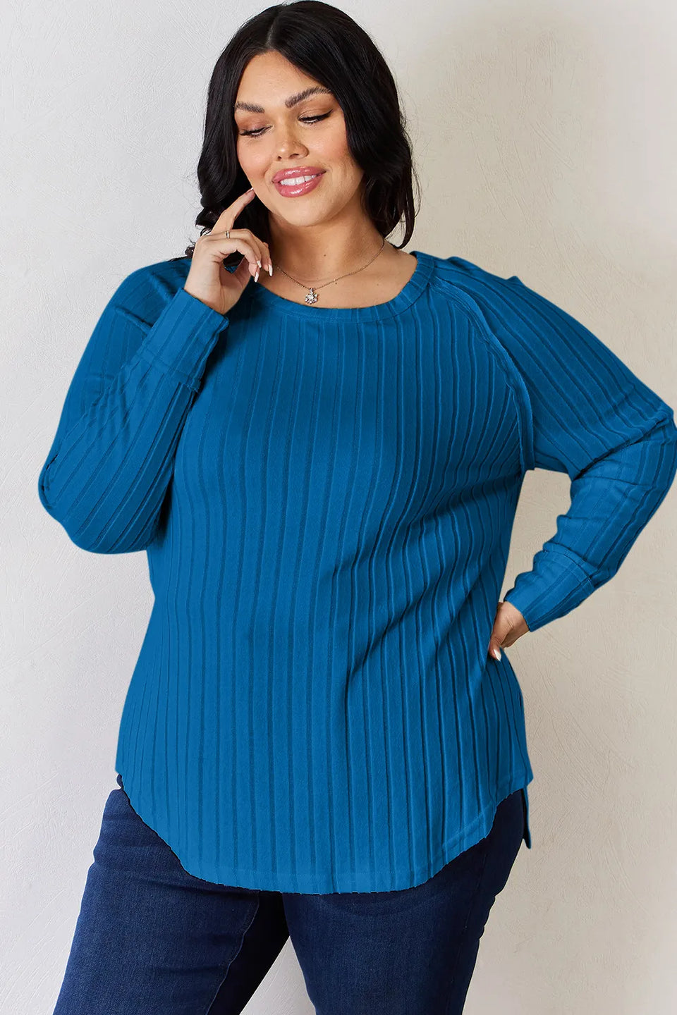 Basic Bae Ribbed Round Neck Slit T-Shirt