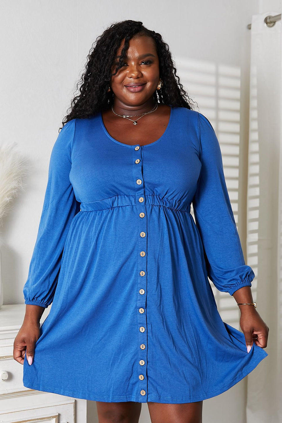 Double Take Scoop Neck Empire Waist Long Sleeve Dress