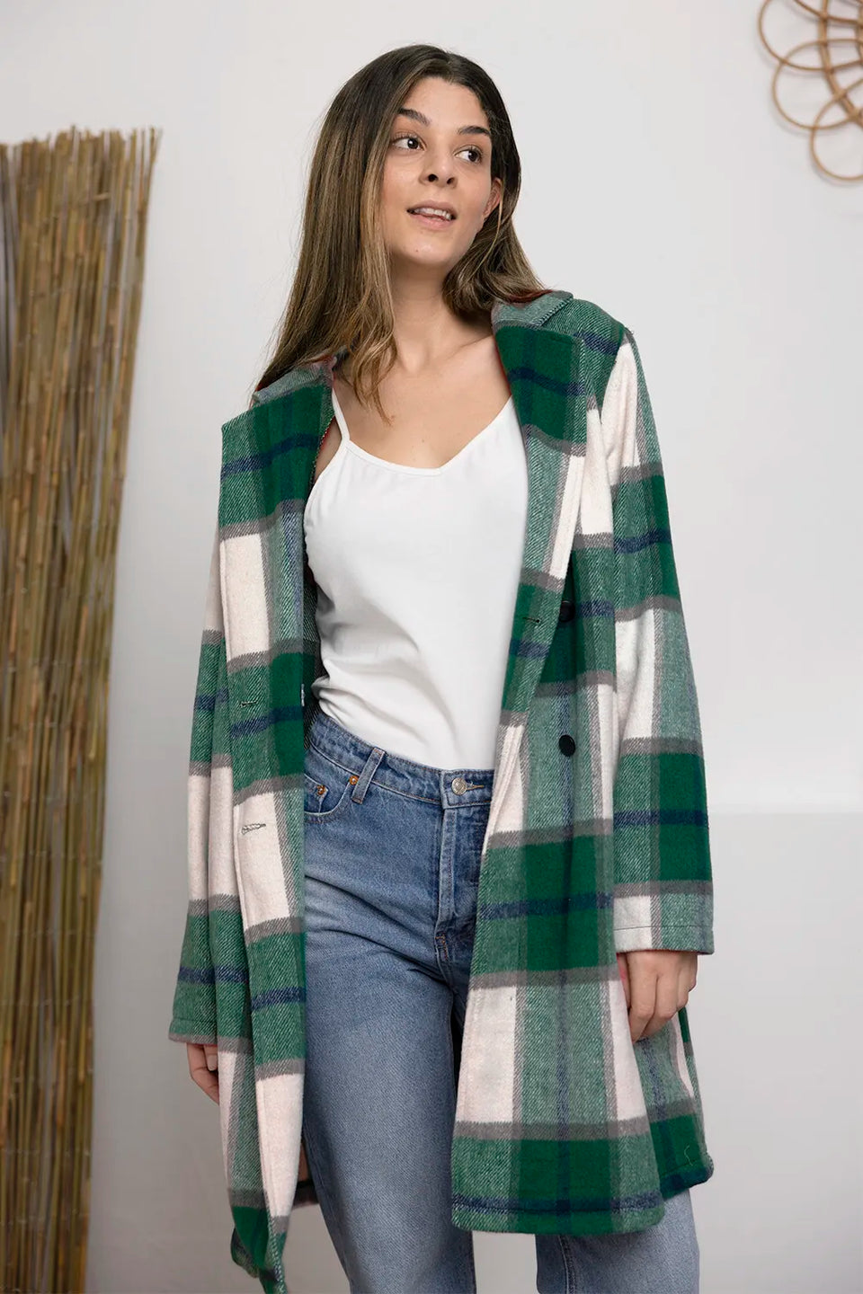 Double Take Plaid Button-Up Lapel Collar Coat
