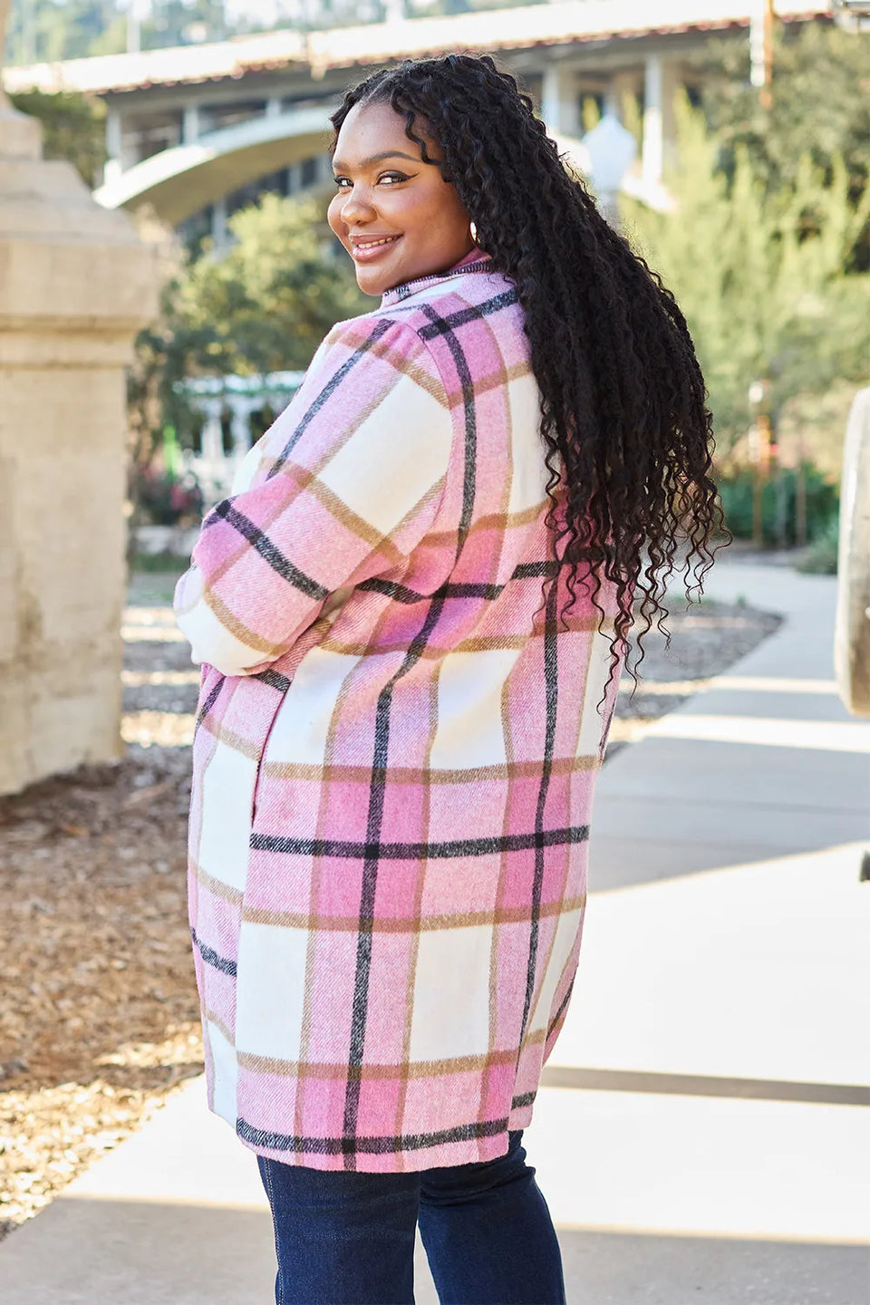 Double Take Plaid Button-Up Lapel Collar Coat