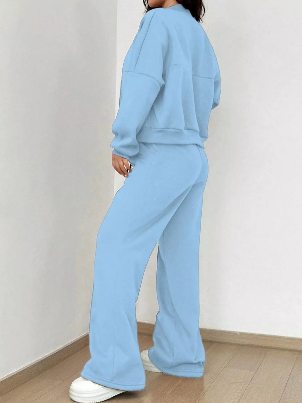 Casual Zip-Up Jacket and Wide-Leg Sweatpants Set
