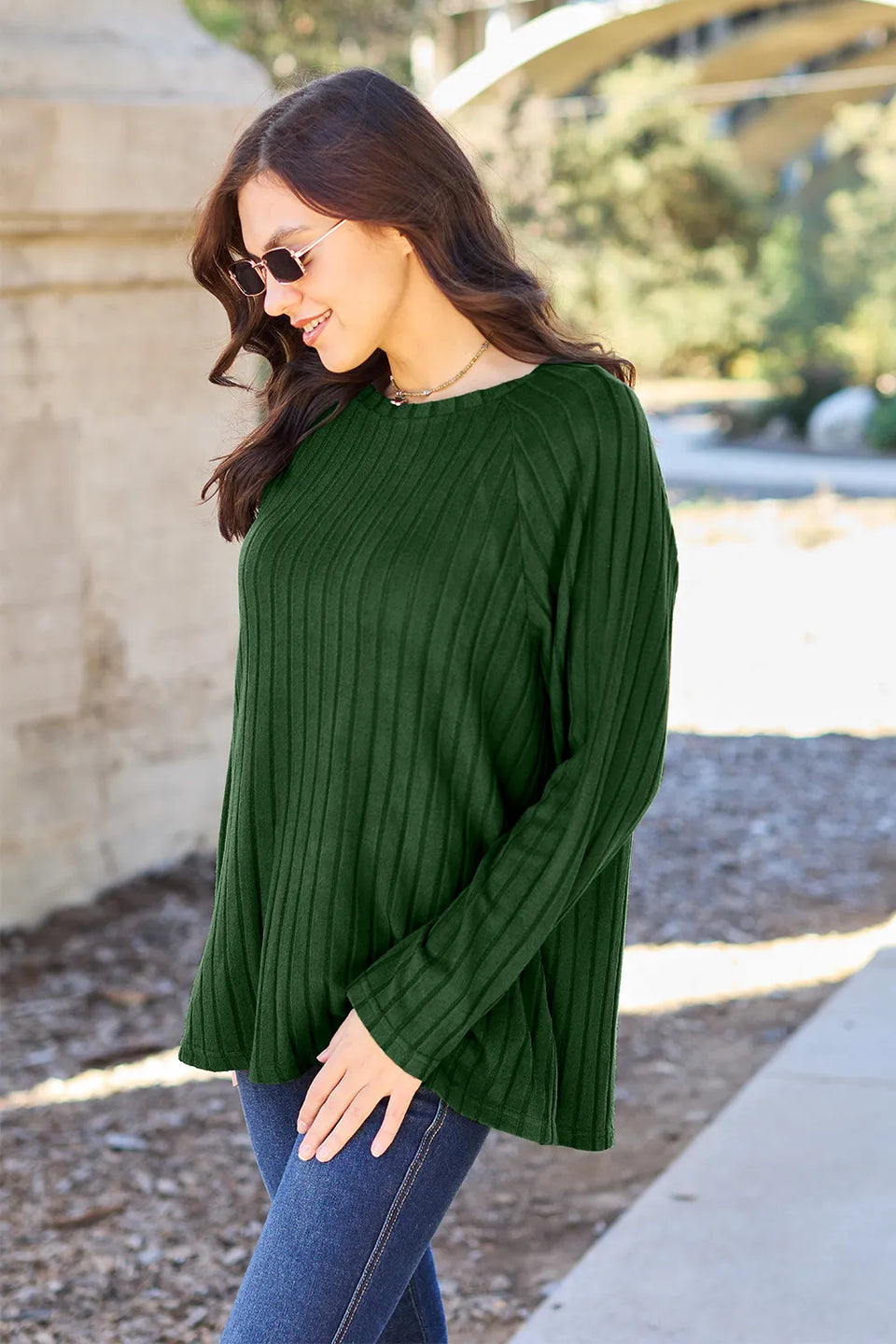 Basic Bae Ribbed Round Neck Long Sleeve Knit Top