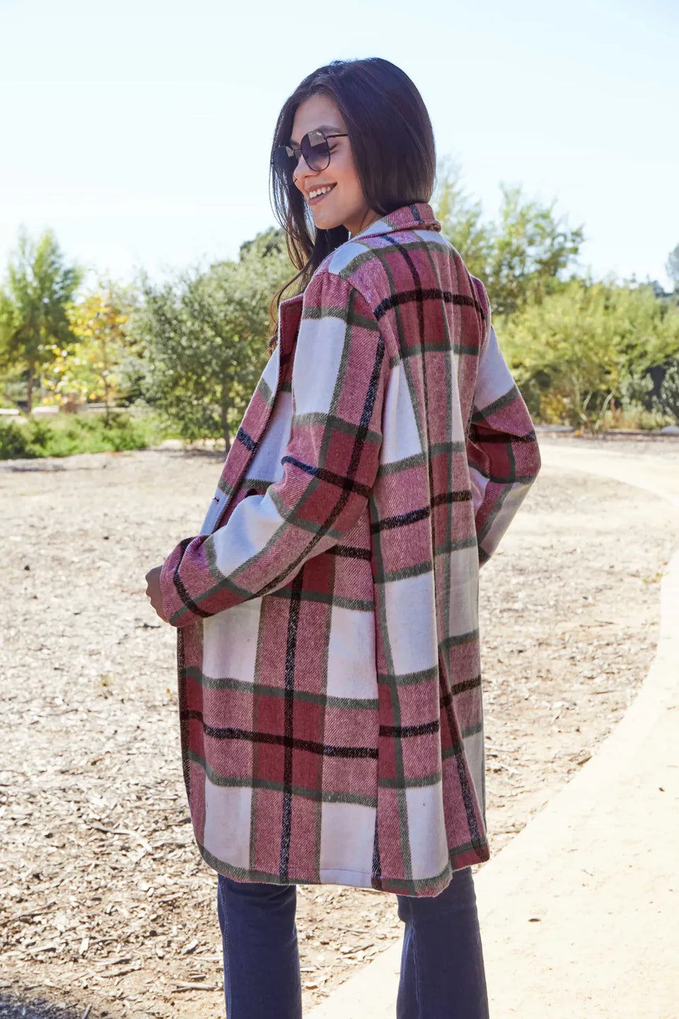 Double Take Plaid Button-Up Lapel Collar Coat
