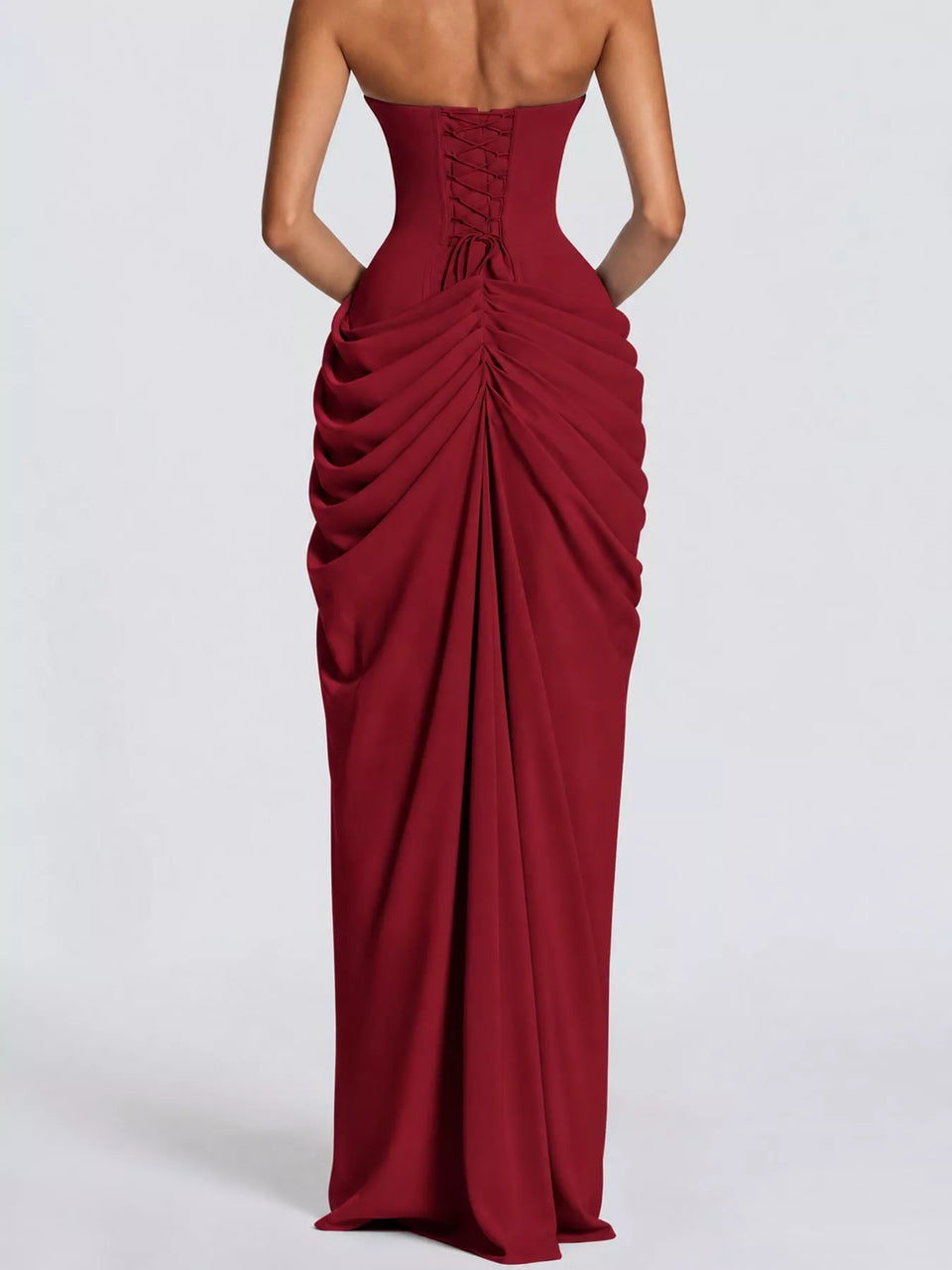 Elegant Strapless Ruched High-Slit Evening Dress
