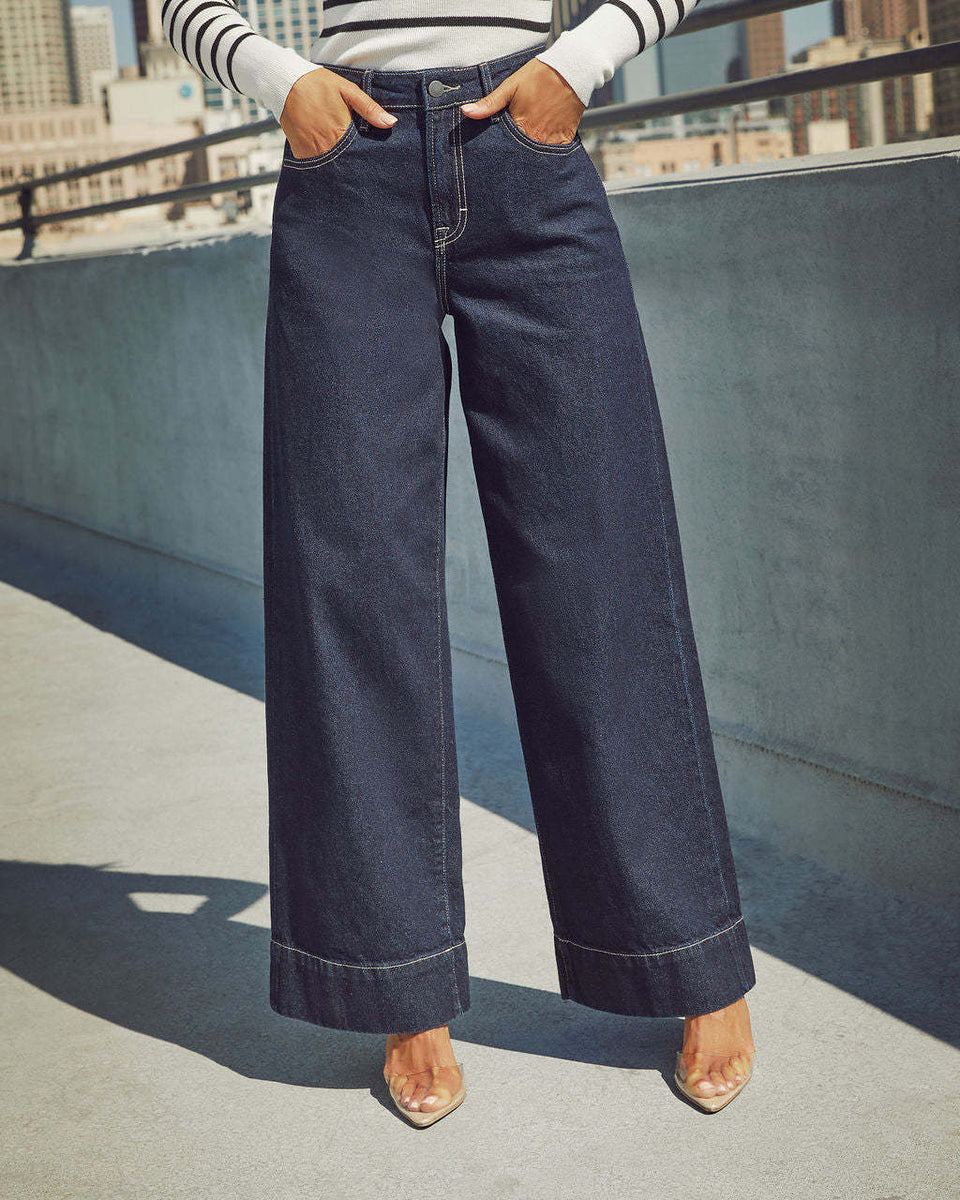Mörkblå vida jeans med hög midja