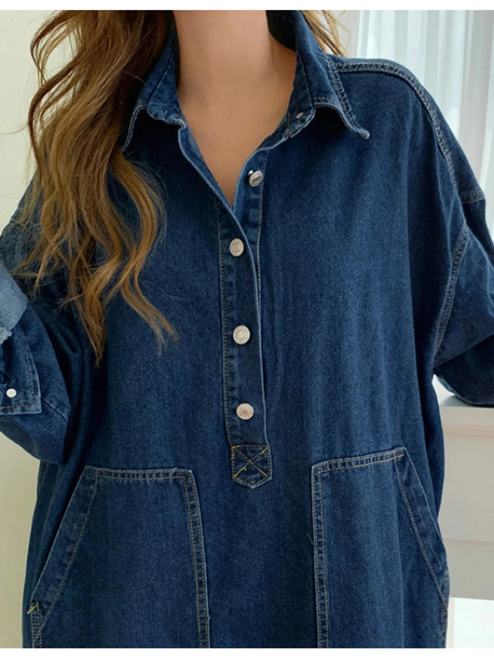 Button Front Denim Shirt Dress