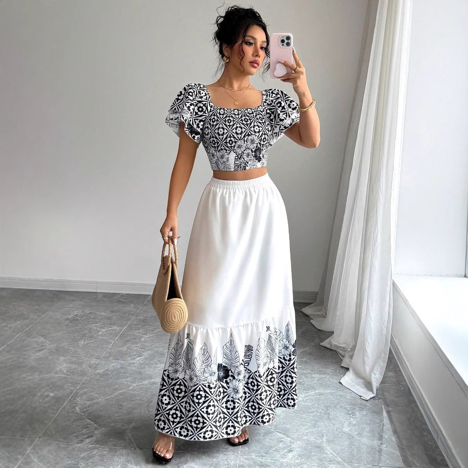 Set med off shoulder-topp och lång A-linjekjol
