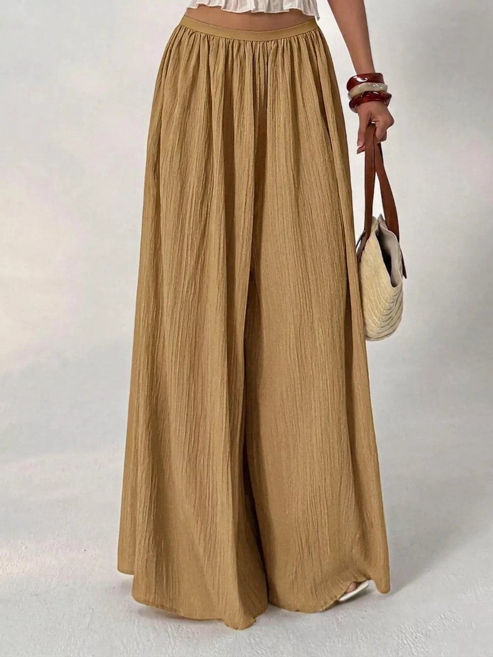 High-Waisted Wide-Leg Pleated Casual Pants