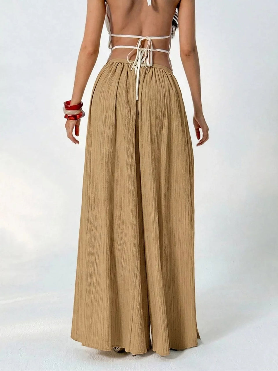 High-Waisted Wide-Leg Pleated Casual Pants