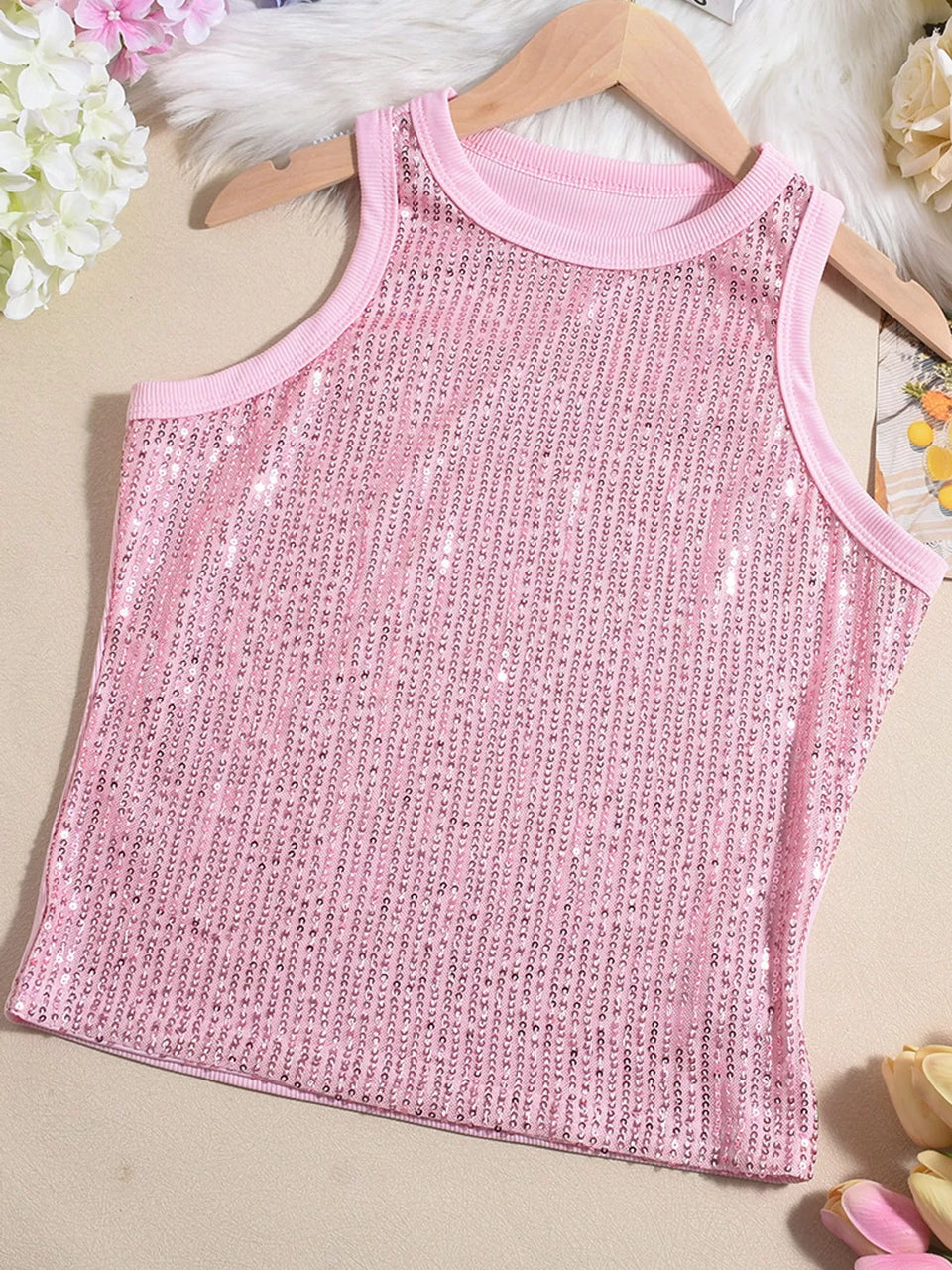 Sequin Round Neck Tank