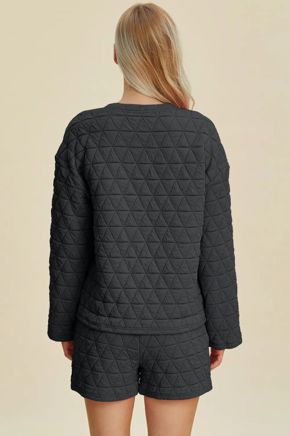 Double Take Textured Long Sleeve Top and Shorts Set
