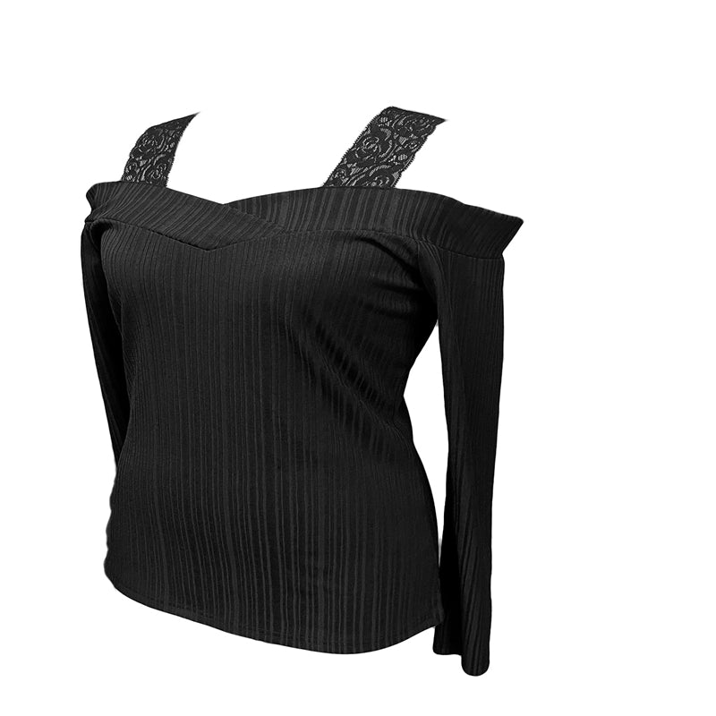 Off shoulder-topp med spetsdetaljer och v-ringning