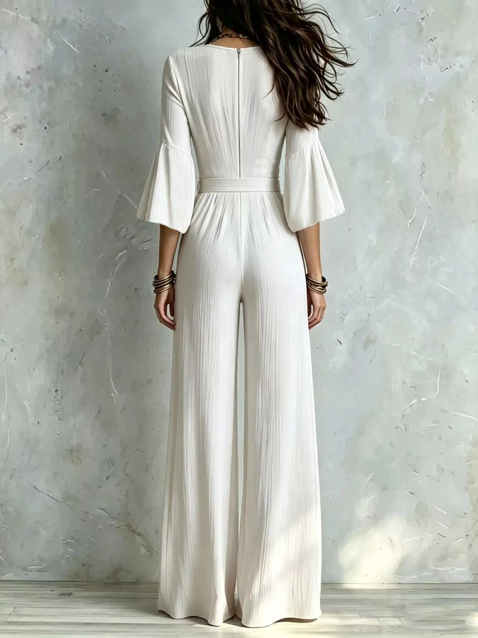 Pleated Wide-Leg Jumpsuit with Tie-Waist