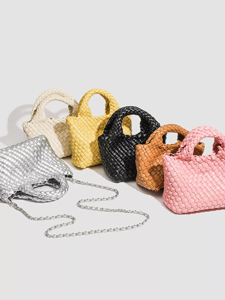 Woven Texture Mini Crossbody Bag with Chain Strap