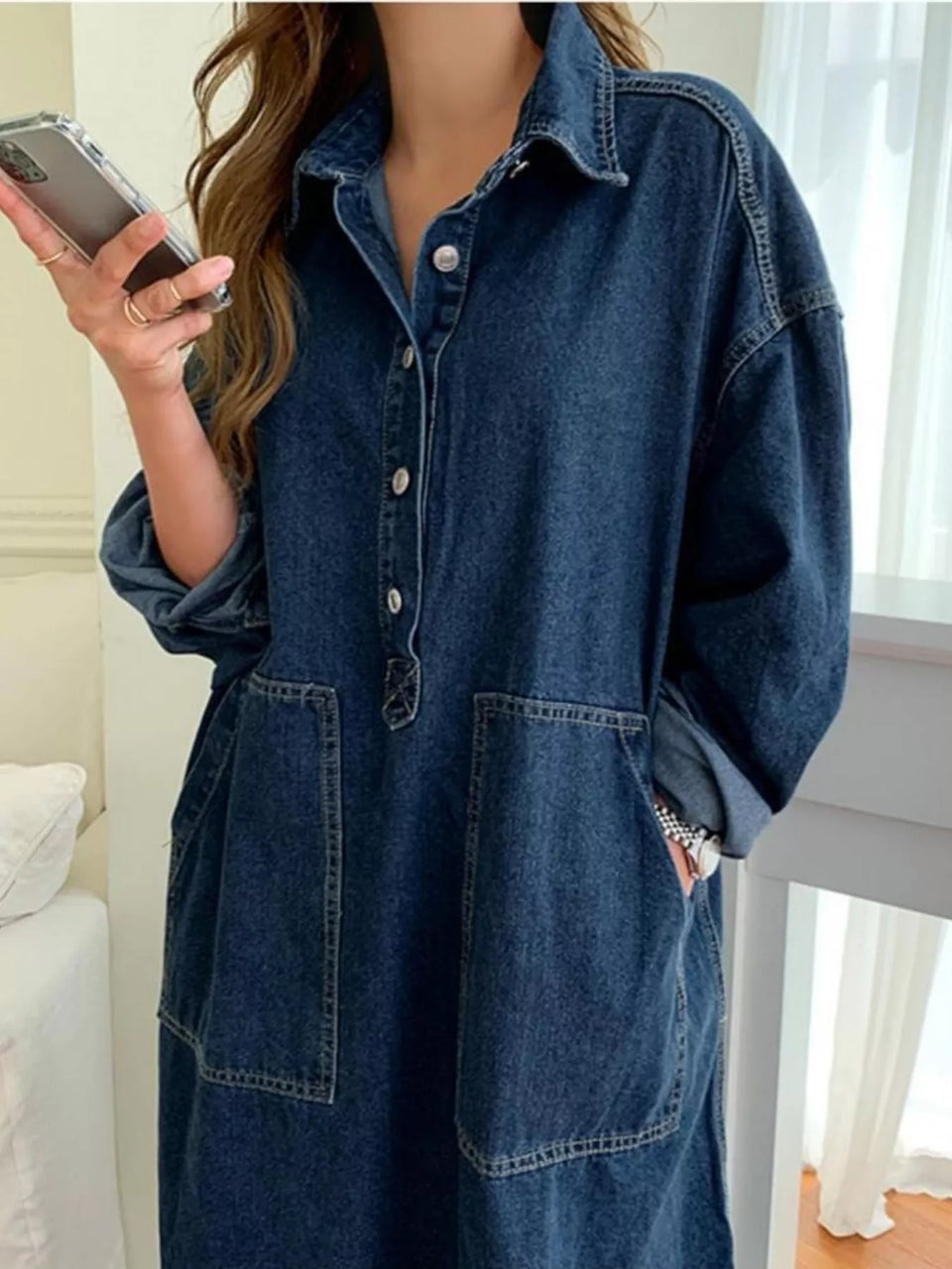 Button Front Denim Shirt Dress