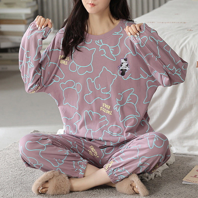 Pyjamasset med lång ärm och byxa – mönstrat