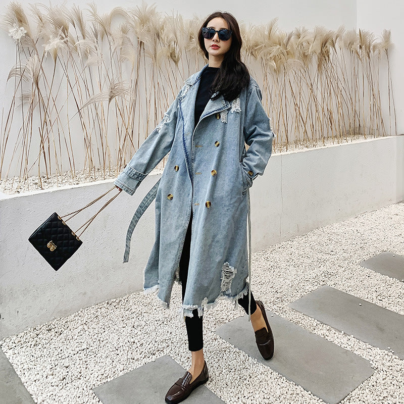 Lång trenchcoat i denim