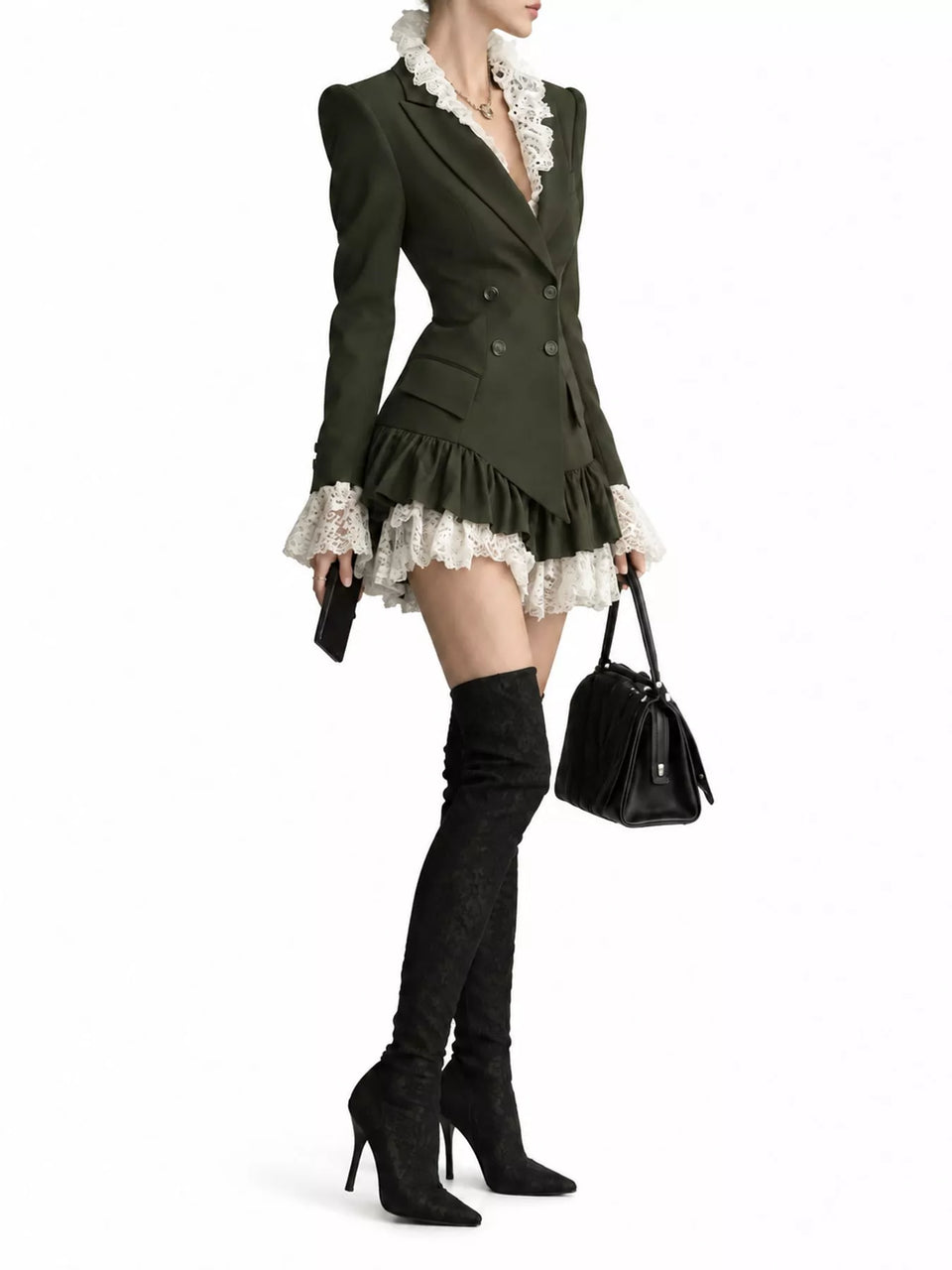 Lace Trim Blazer Dress