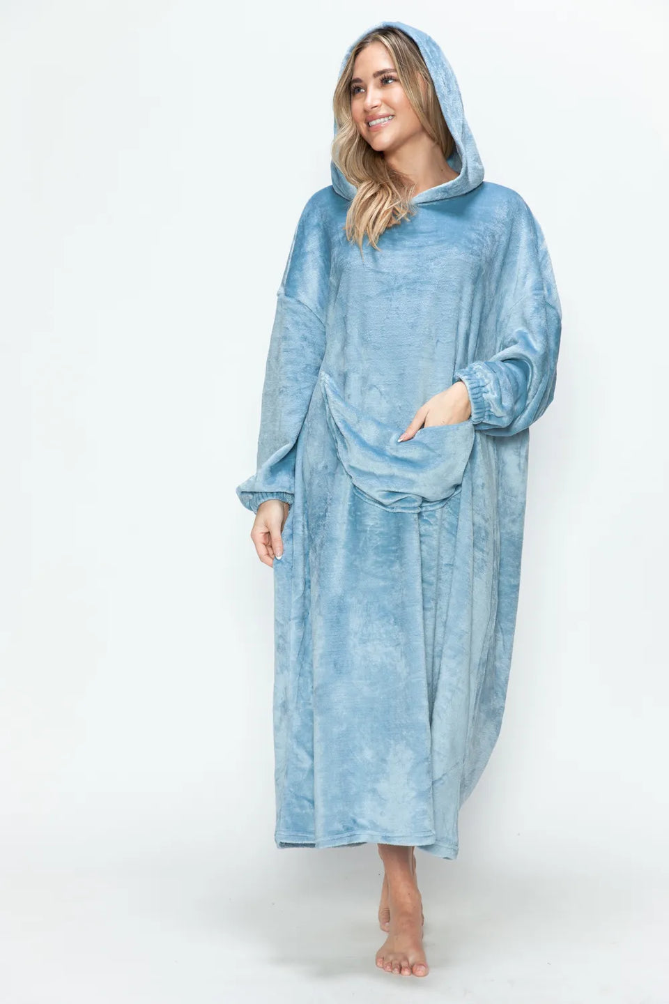 Double Take Pocketed Hooded Midi Lounge Dress