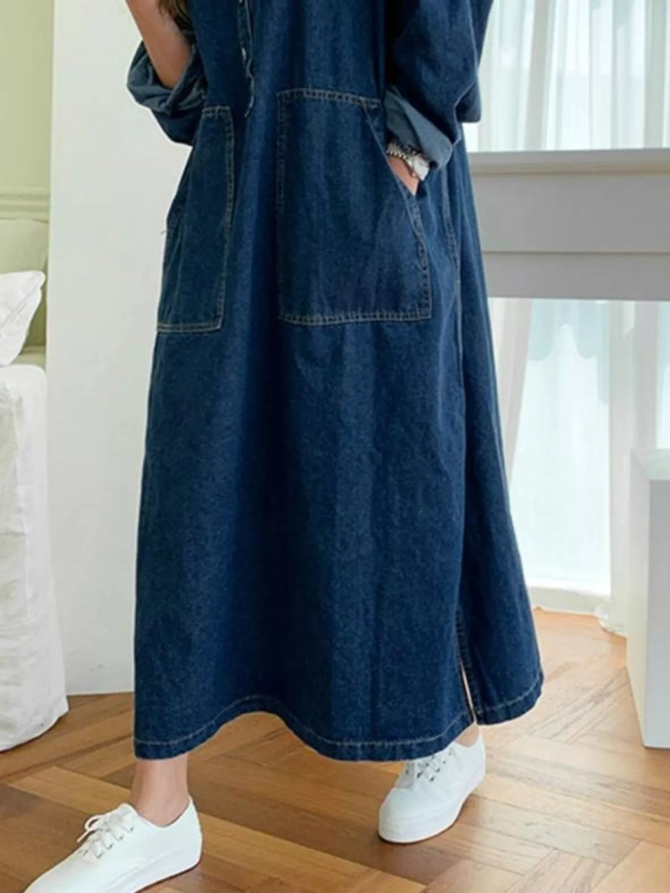 Button Front Denim Shirt Dress