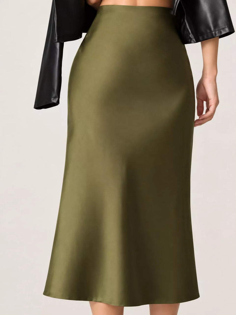 High-Waisted Satin Midi Skirt