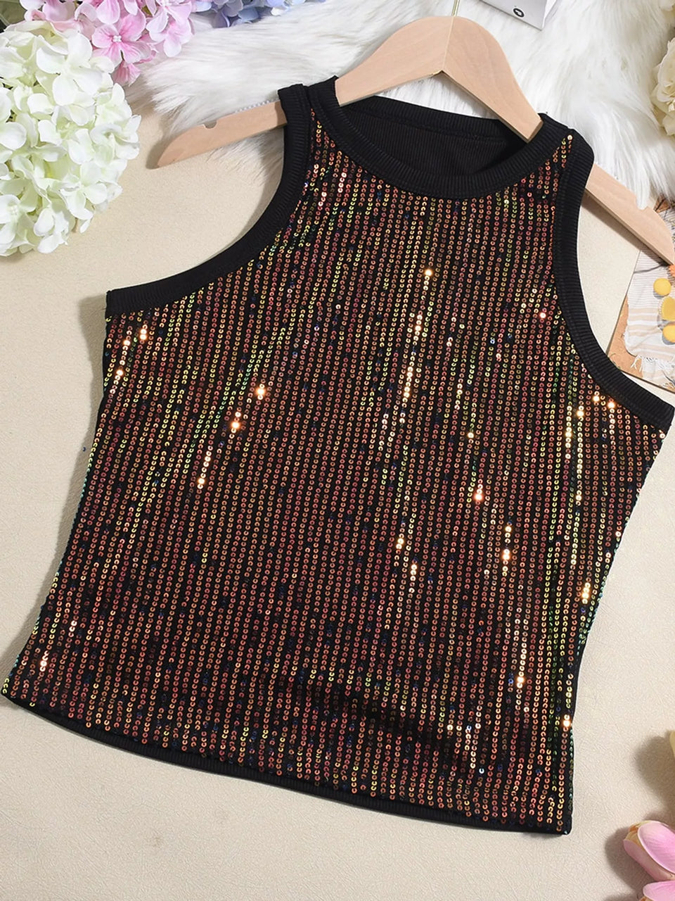 Sequin Round Neck Tank