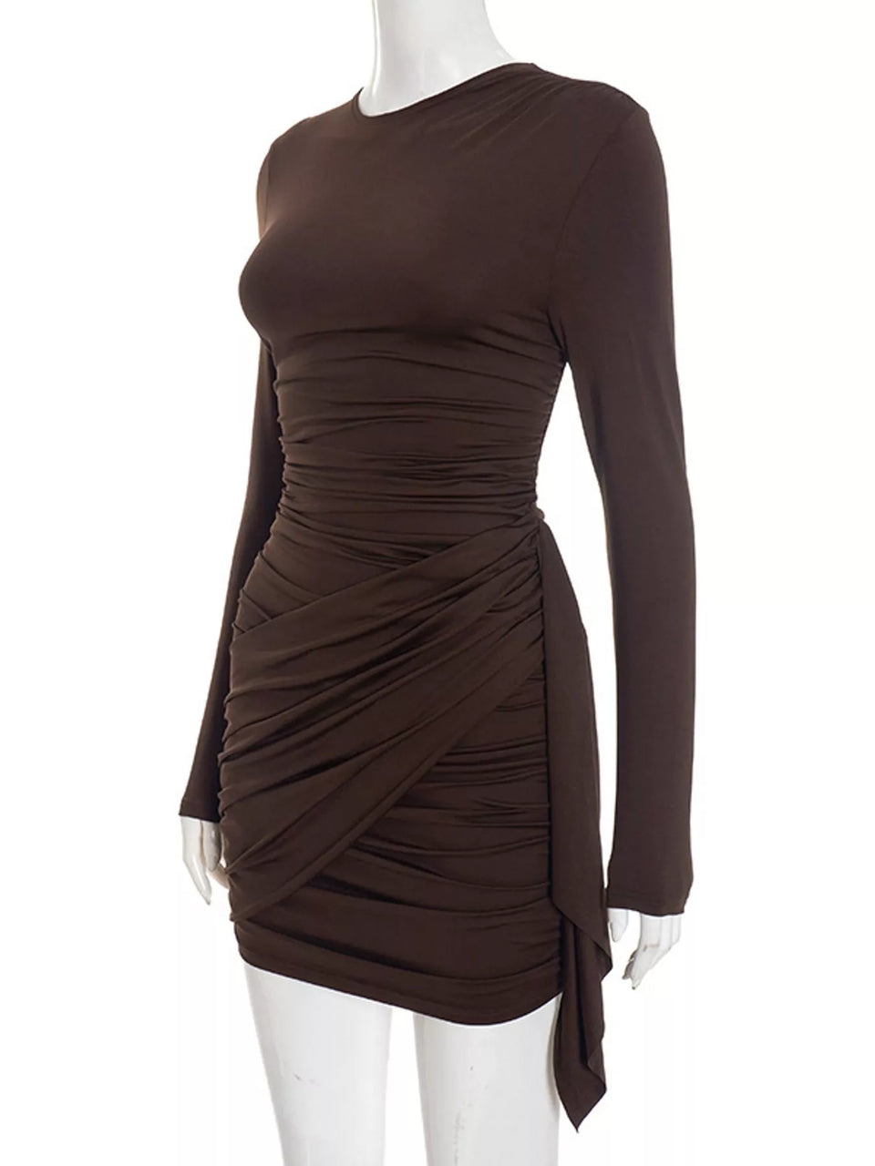 Long-Sleeve Ruched Bodycon Mini Dress