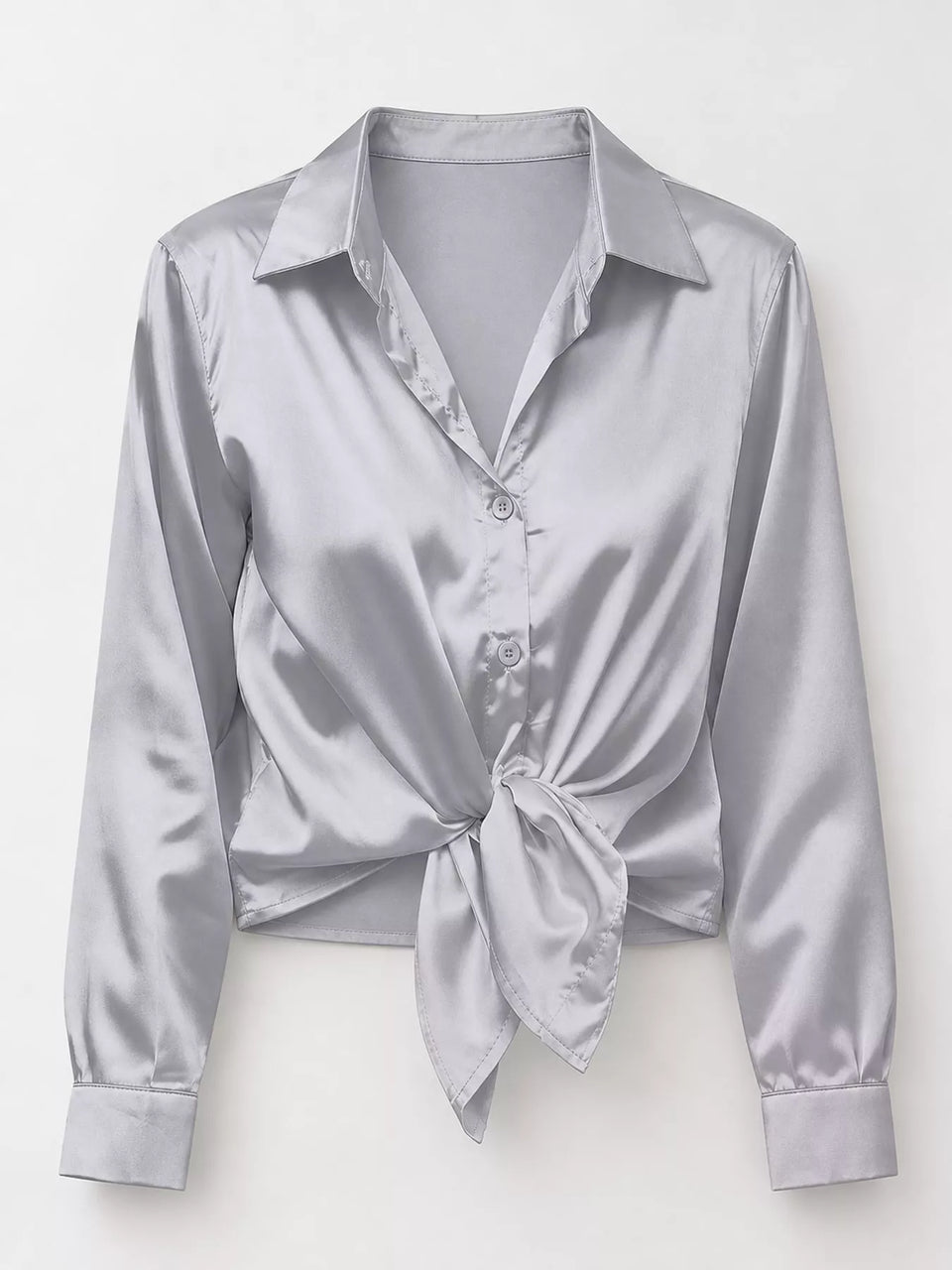 Satin Button-Down Long Sleeve Shirt