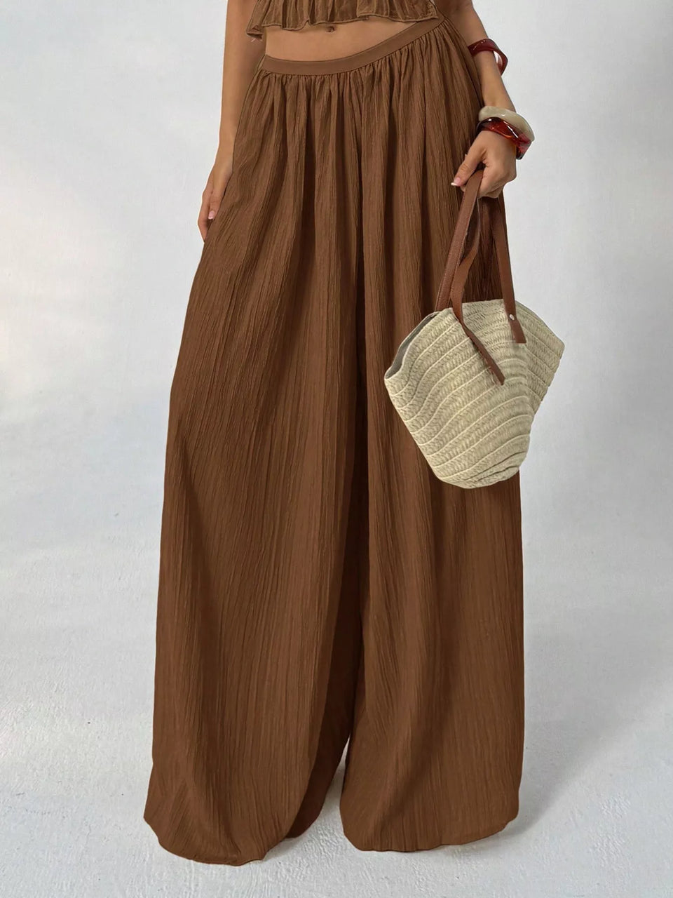 High-Waisted Wide-Leg Pleated Casual Pants