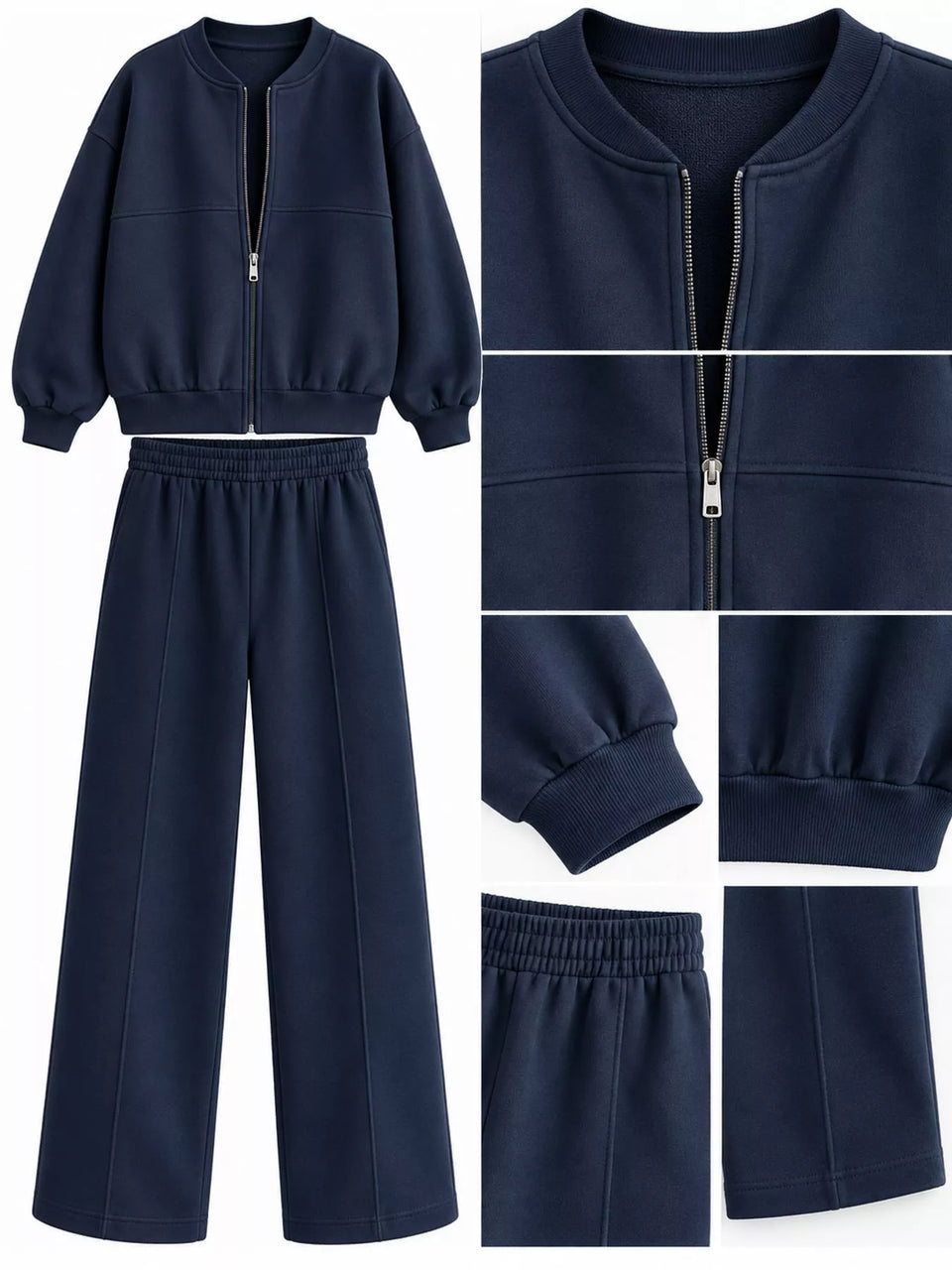 Casual Zip-Up Jacket and Wide-Leg Sweatpants Set