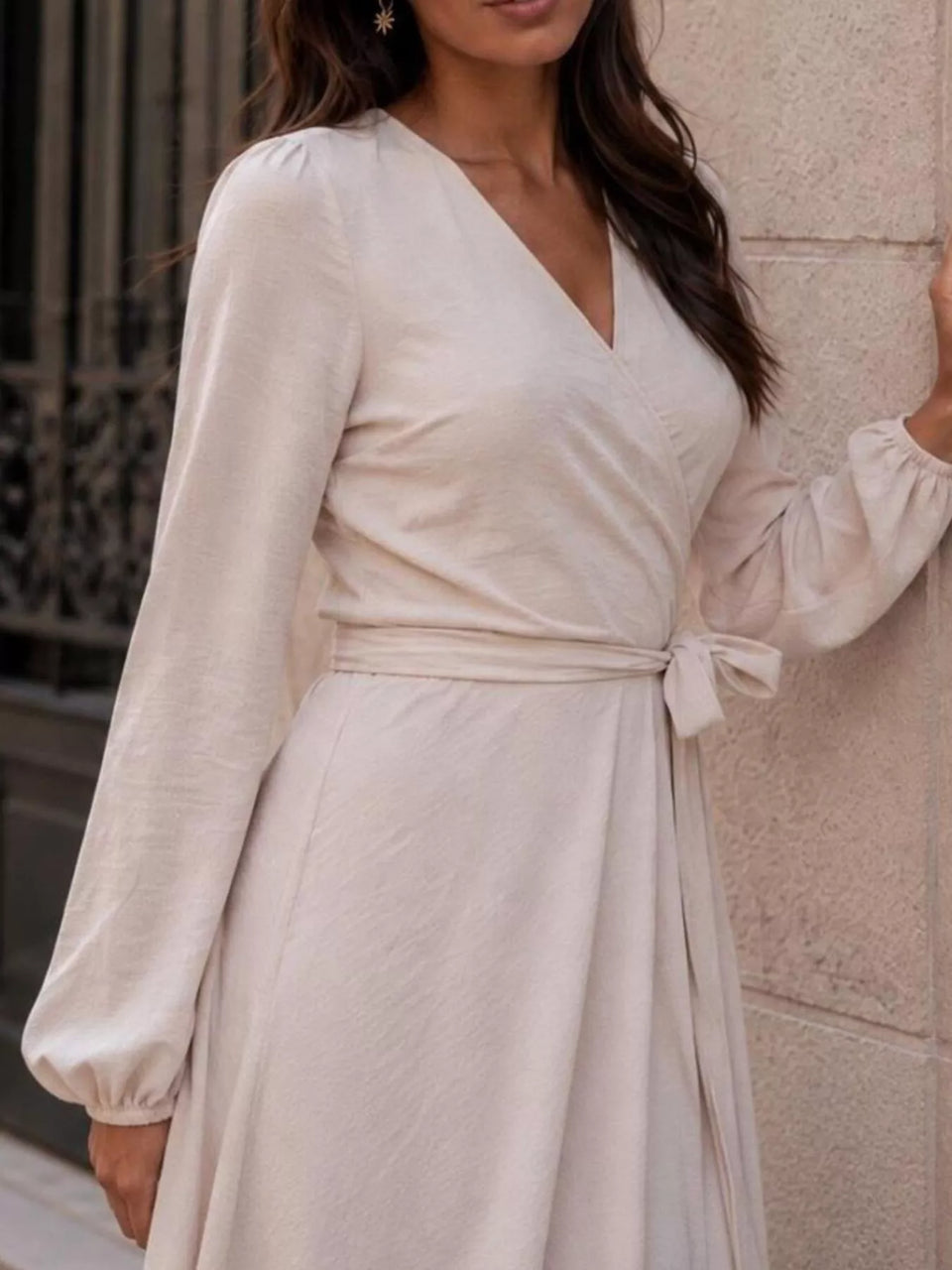 Long Sleeve Wrap Dress with Waist Tie