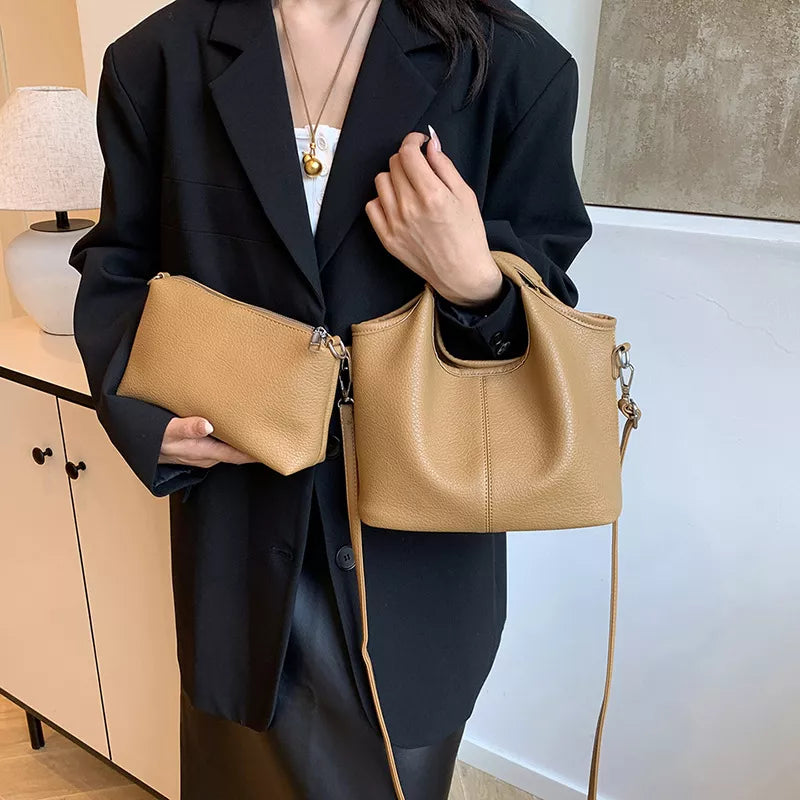 Textured Leather Crossbody Bag with Pouch
