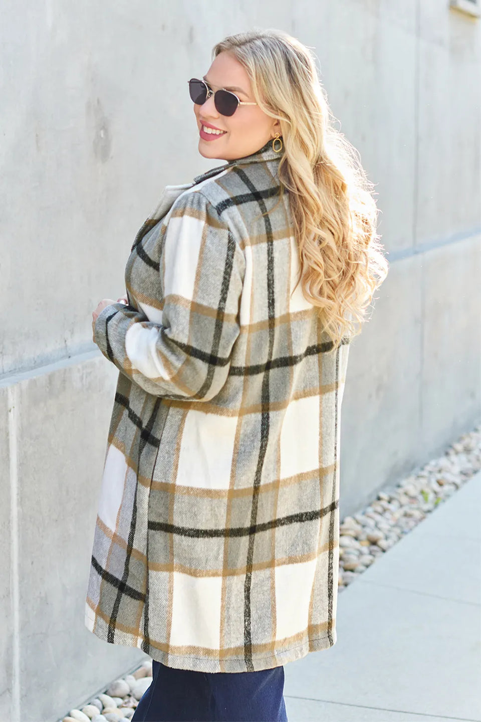 Double Take Plaid Button-Up Lapel Collar Coat