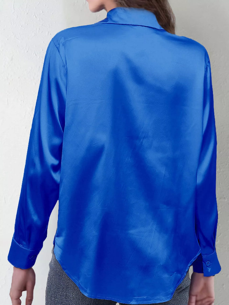 Satin Button-Down Long Sleeve Shirt